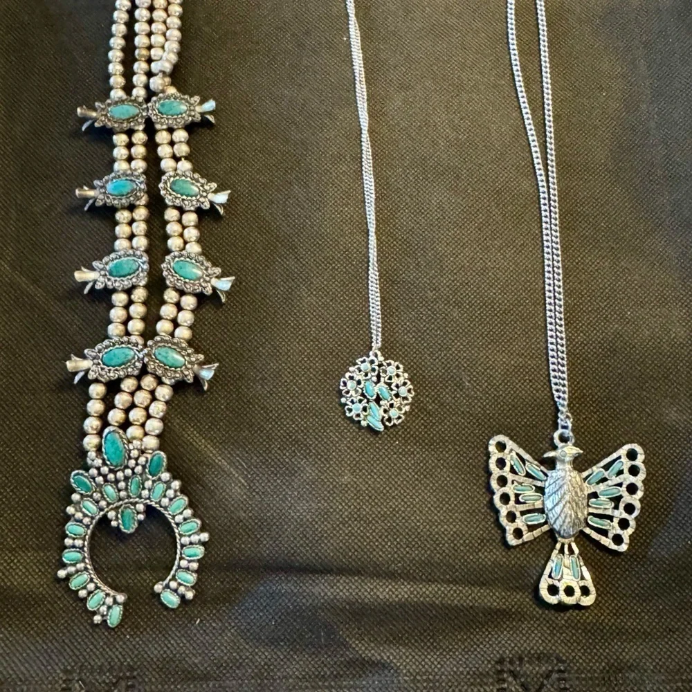 Elegant Silver and turquoise Floral‎ Pendant Necklace